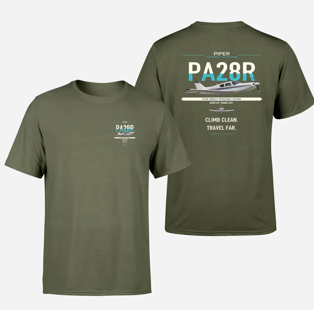 Piper PA-28R Arrow III design on green army t-shirt, double-side print