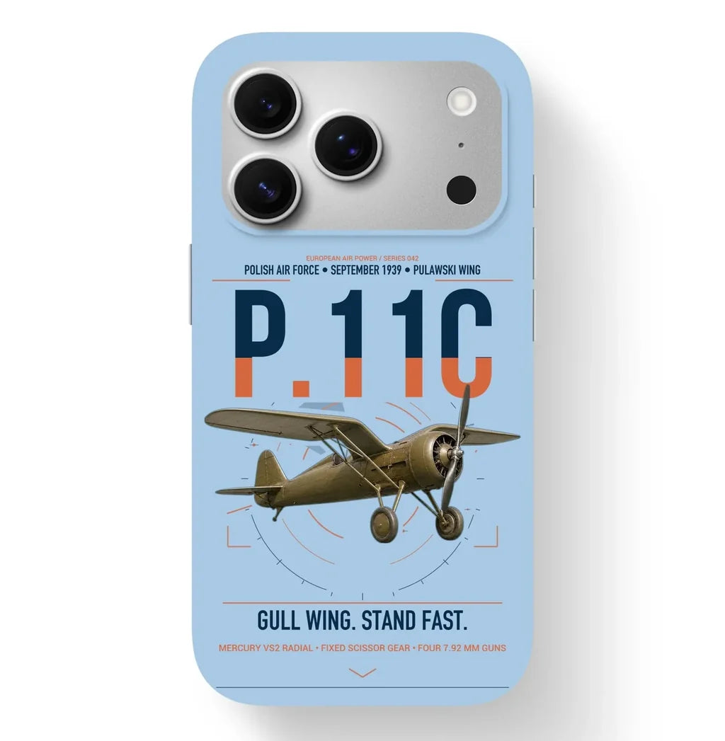 PZL P.11c design on light blue magsafe iphone case, for iPhone 17 Pro