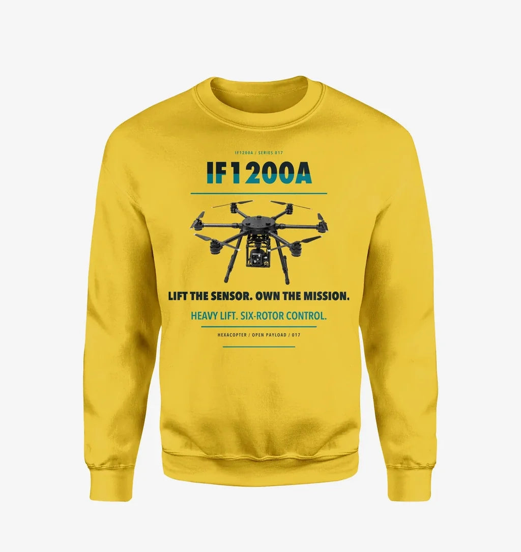Inspired Flight IF1200A design on yellow sweatshirt