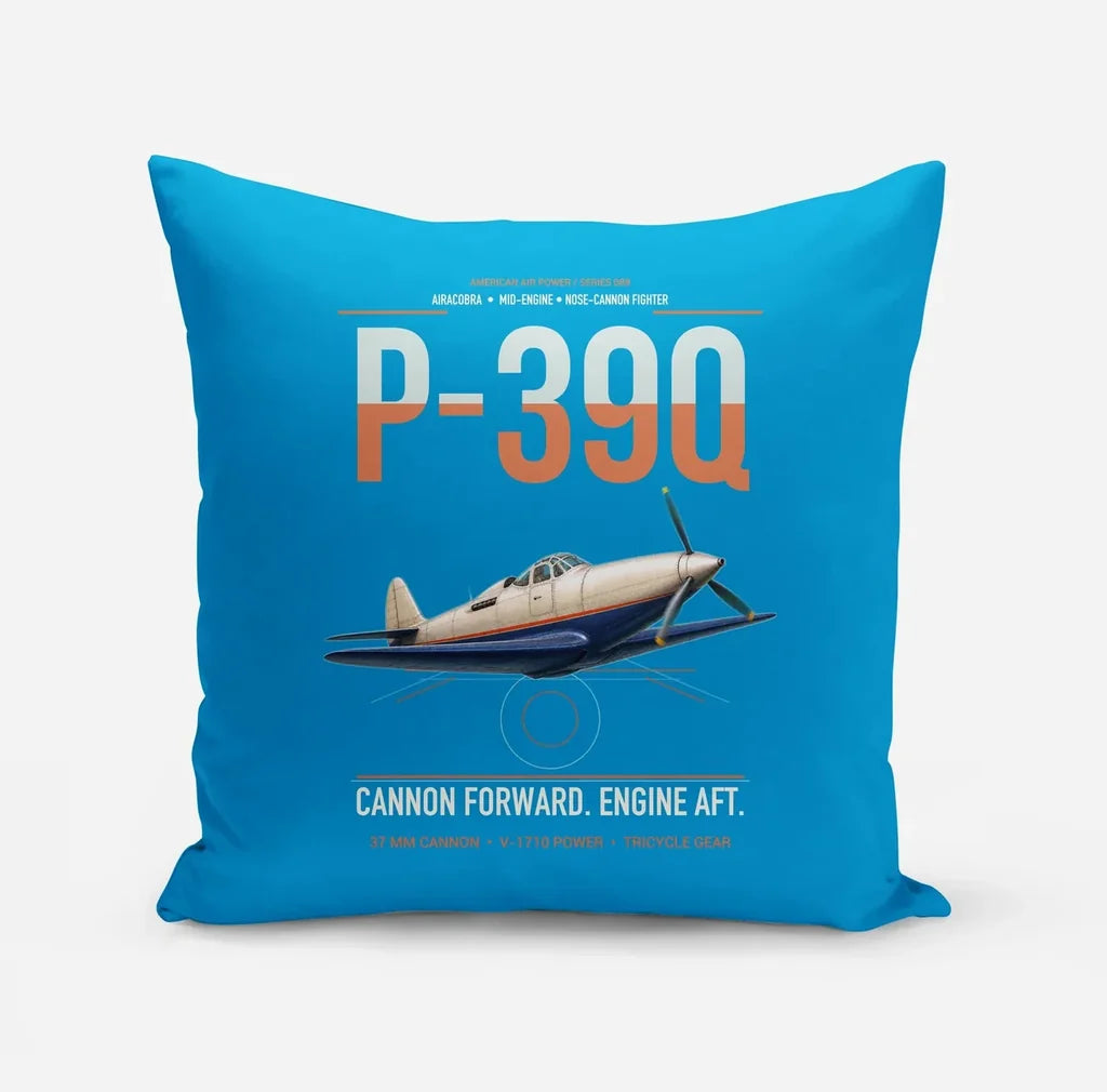 P-39Q Airacobra design on turquoise pillow