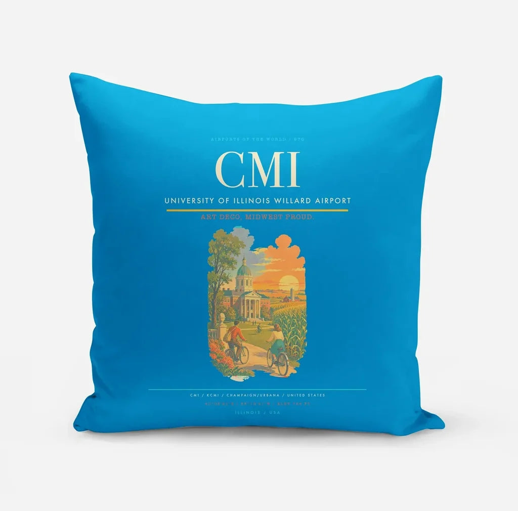 University of Illinois Willard Airport (CMI) design on turquoise pillow