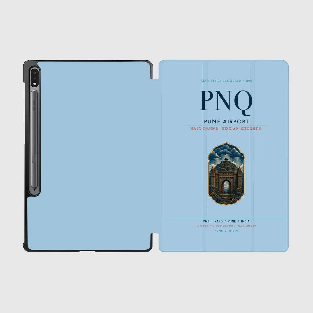 Pune Airport (PNQ) design on light blue samsung tablet tablet case