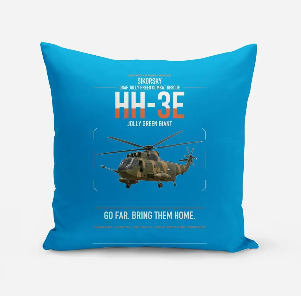 Sikorsky HH-3E Jolly Green Giant design on turquoise pillow
