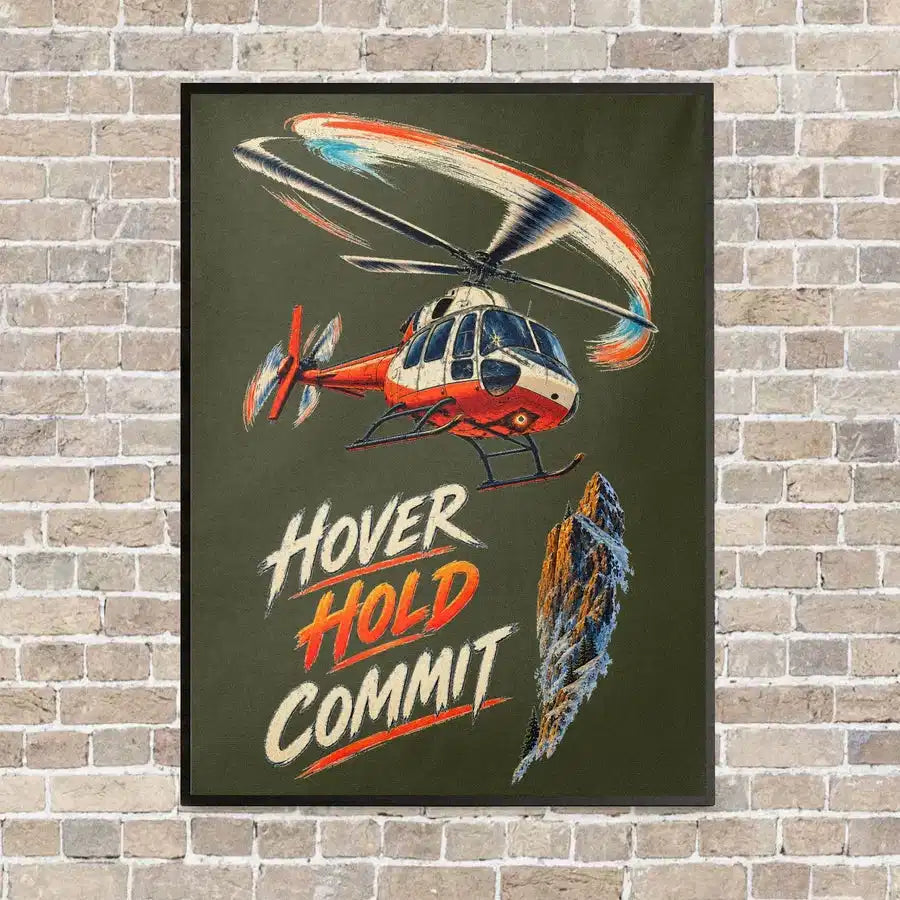 Hover Hold Commit vertical canvas print - framed - green army background