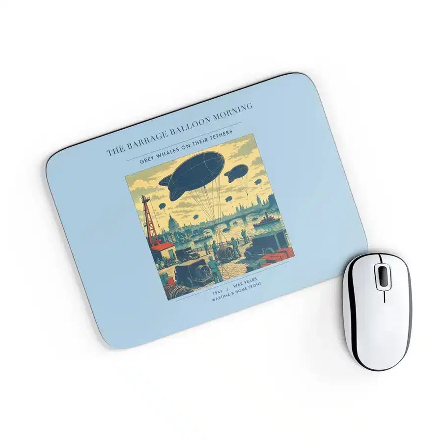VINTAGE G4521 - The Barrage Balloon Morning - Designed Mouse Pads design on lightblue rectangle