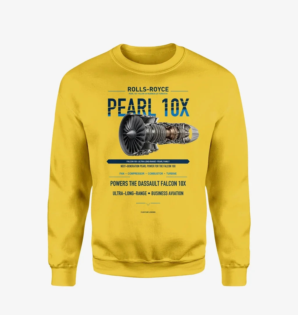 PEARL 10X design on yellow sweatshirt