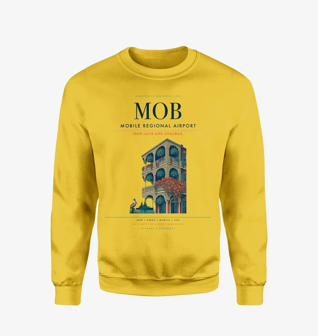 Mobile Regional Airport (MOB) design on yellow sweatshirt