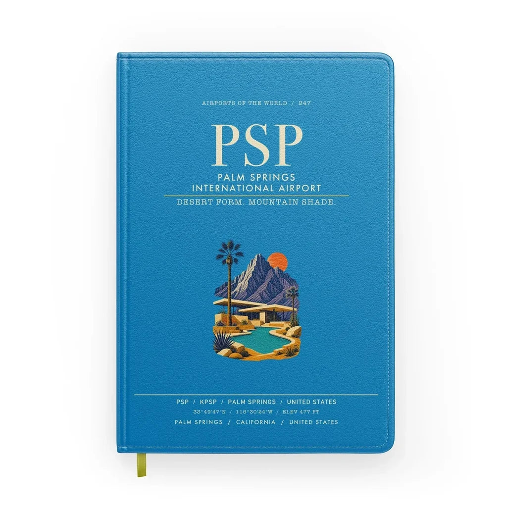 Palm Springs International Airport (PSP) design on turquoise notebook