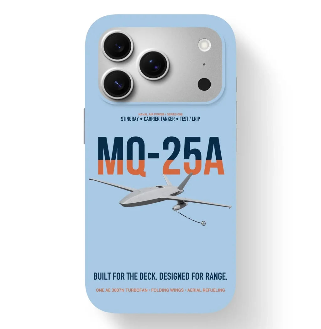 MQ-25A STINGRAY design on light blue magsafe iphone case, for iPhone 17 Pro