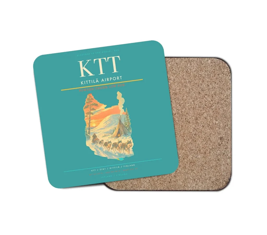 Kittilä Airport (KTT) design on turquoise 1 piece coaster