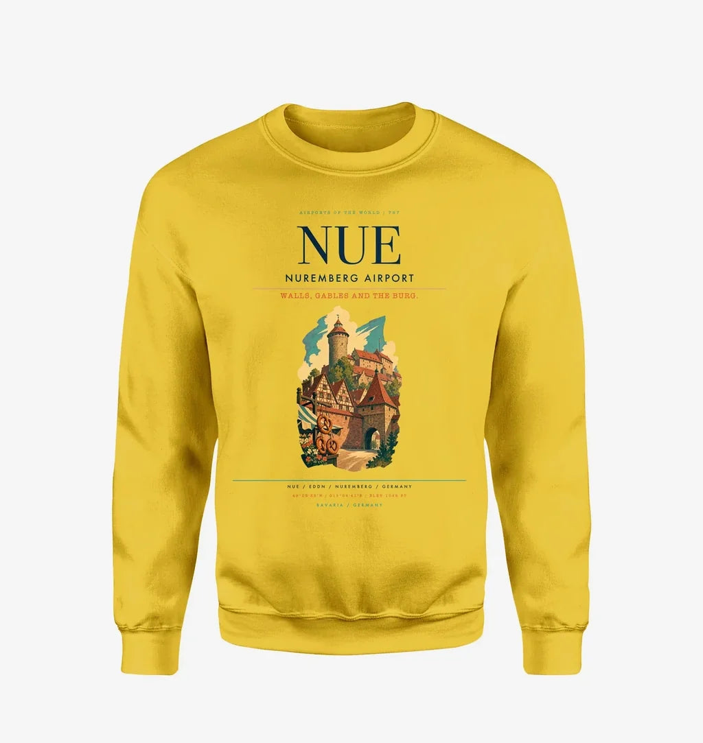 Nuremberg Airport (NUE) design on yellow sweatshirt