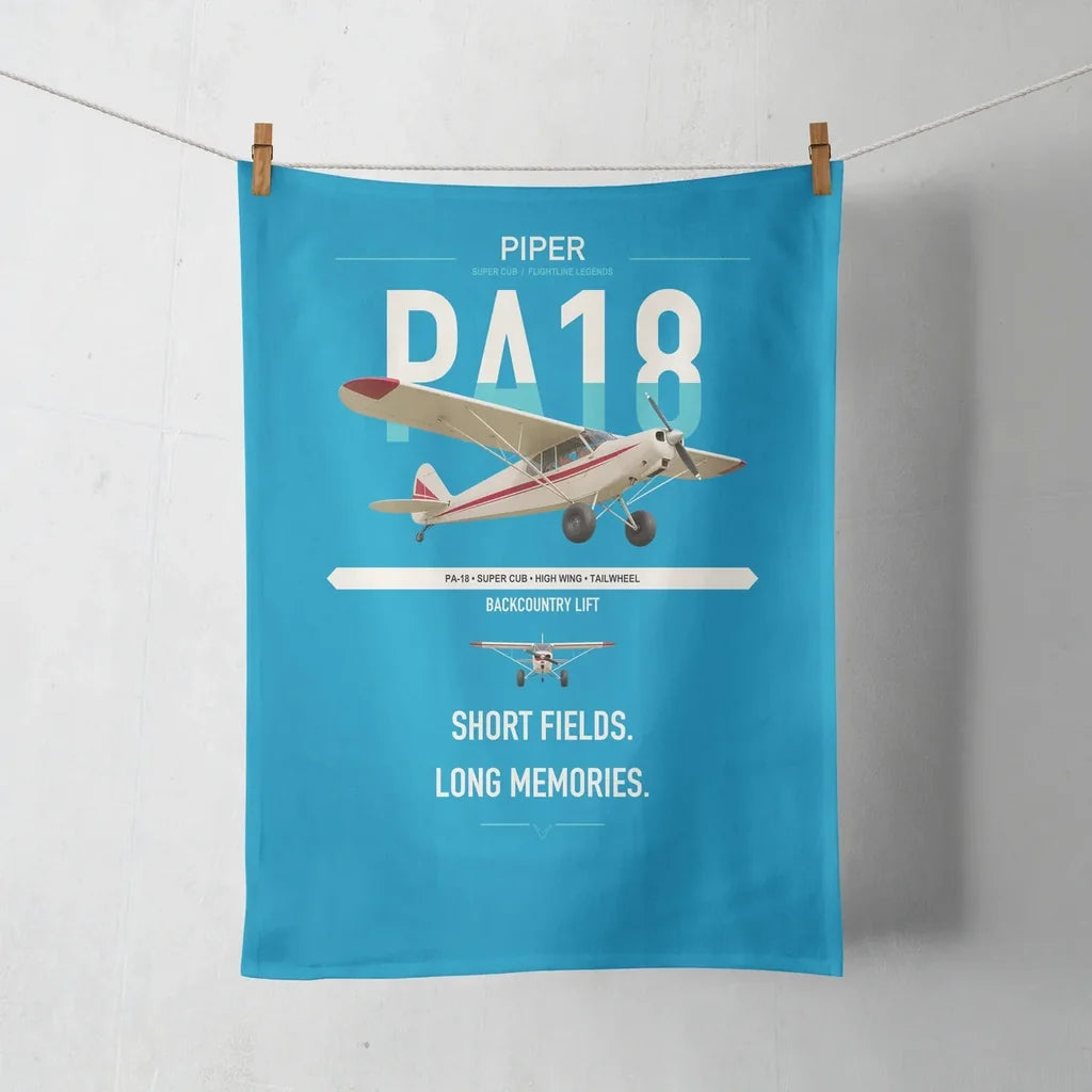 Piper PA-18 Super Cub design on turquoise towel
