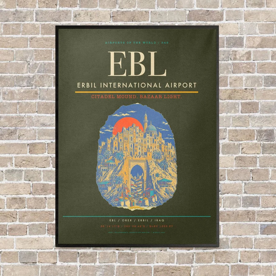 Erbil International Airport EBL vertical canvas print - framed - green army background
