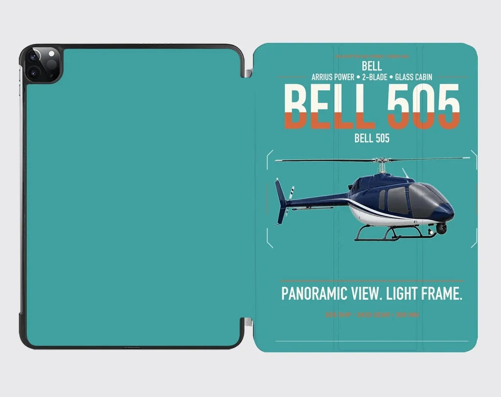 Bell 505 design on turquoise ipad tablet case