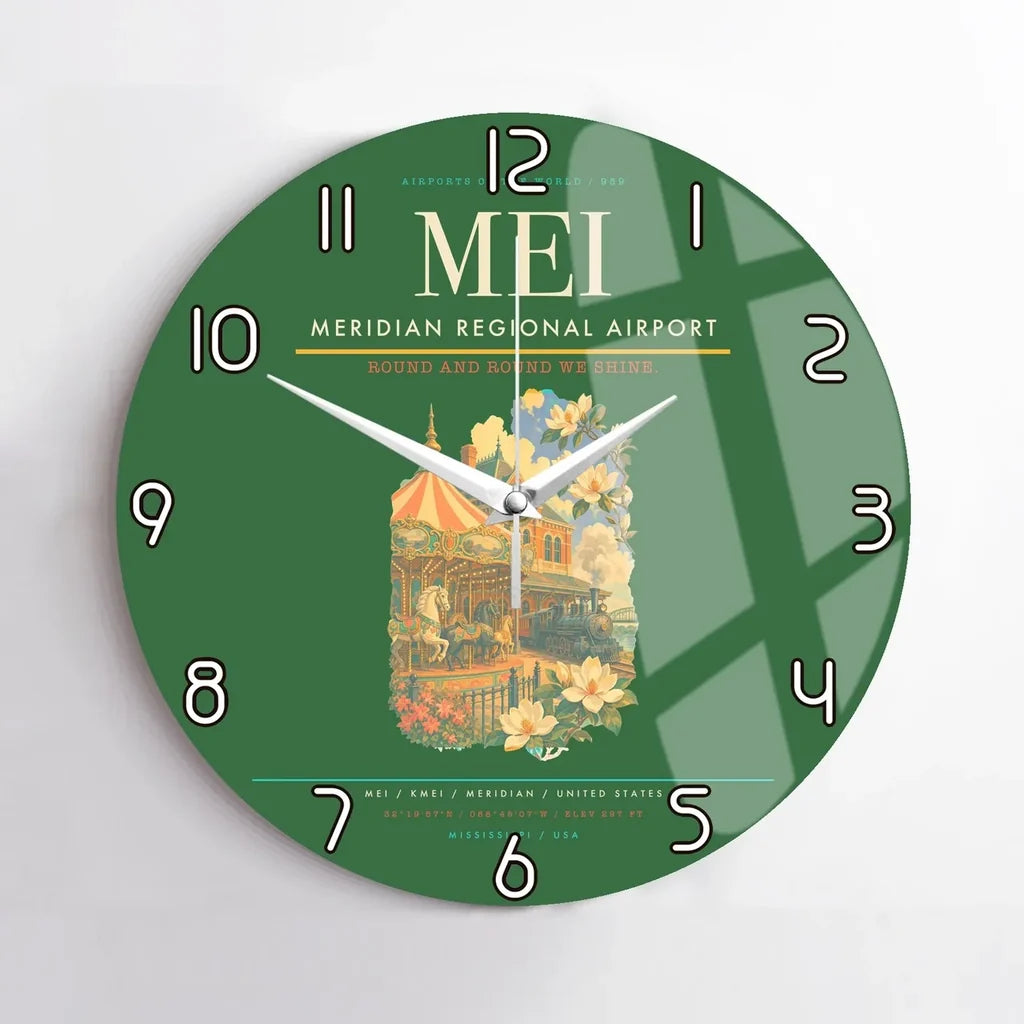 Meridian Regional Airport (MEI) design on green no frame wall clock