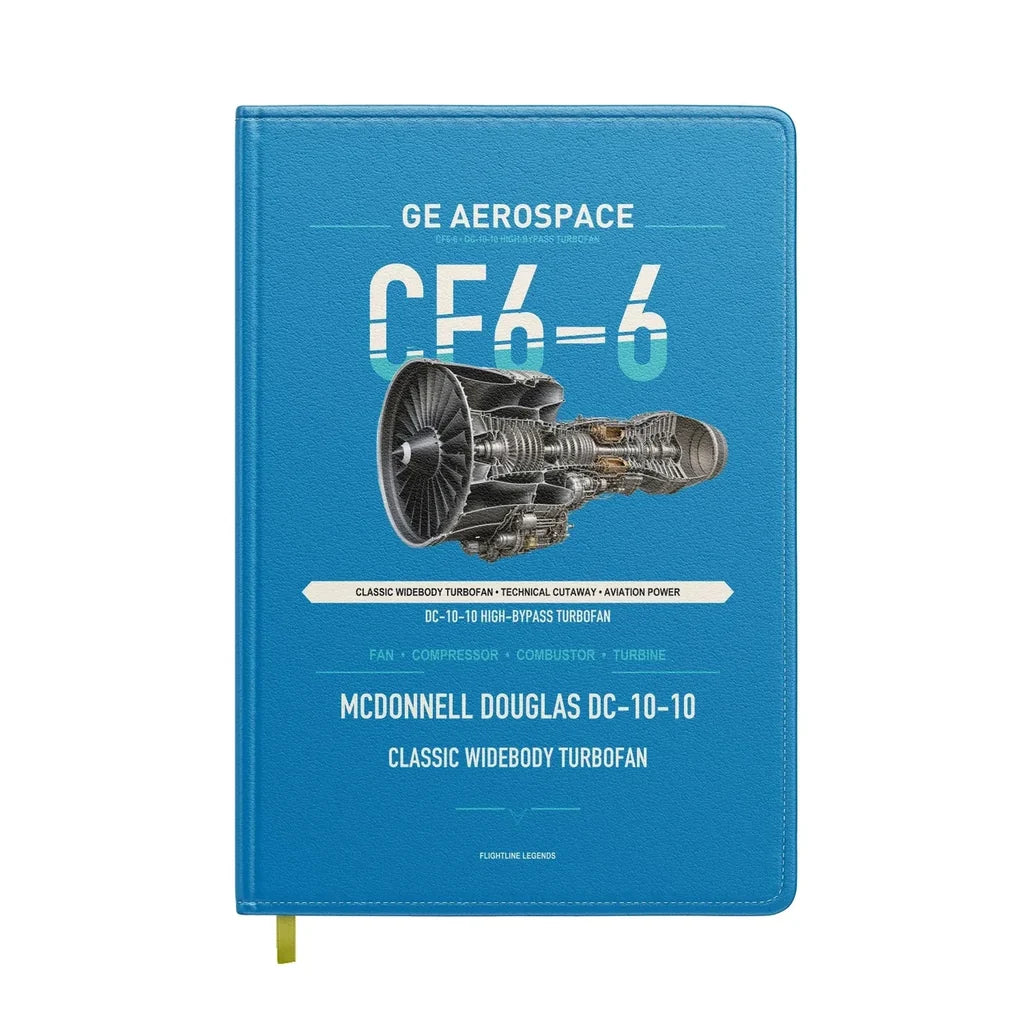 CF6-6 design on turquoise notebook