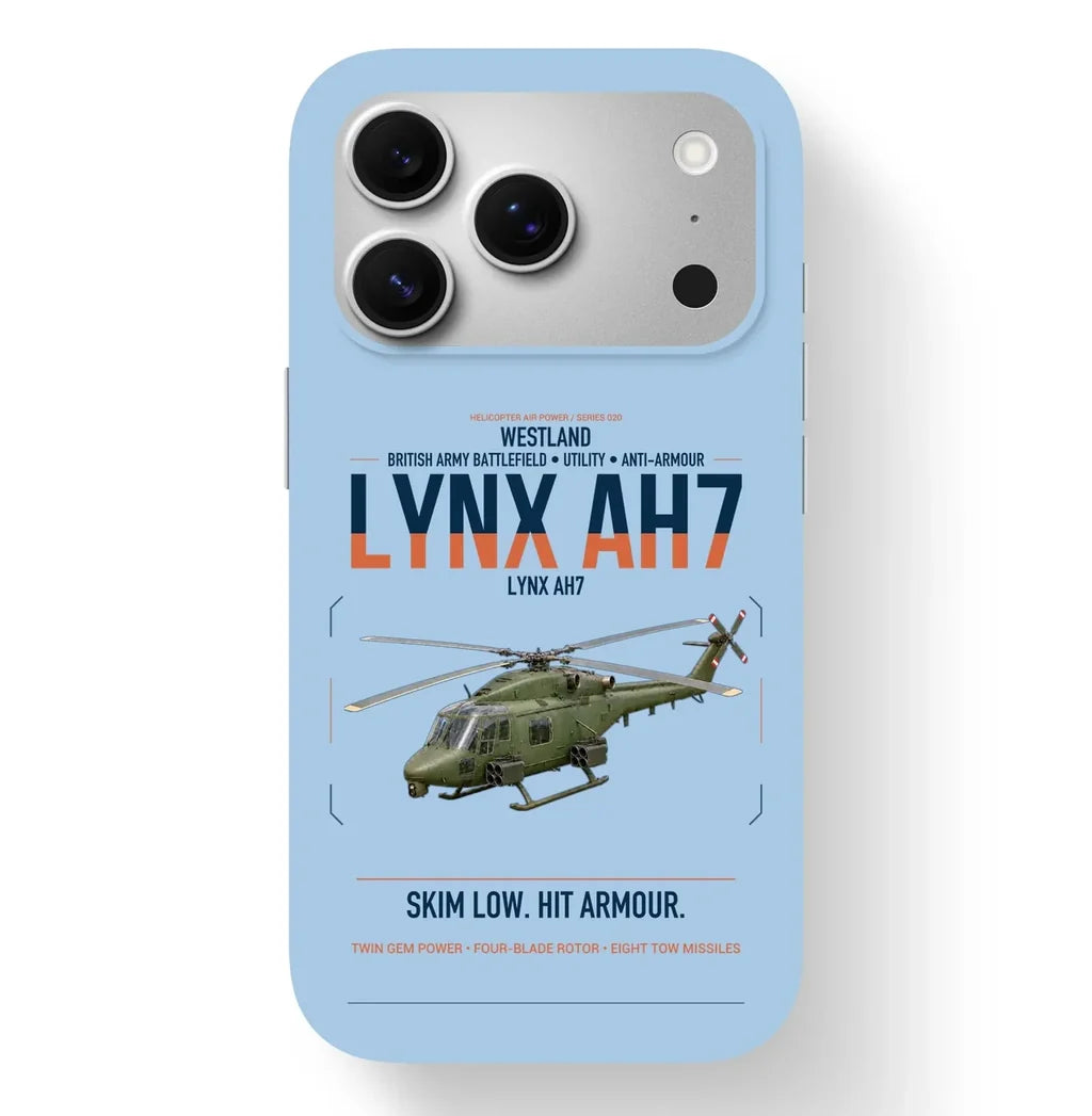 Westland Lynx AH7 design on light blue magsafe iphone case, for iPhone 17 Pro