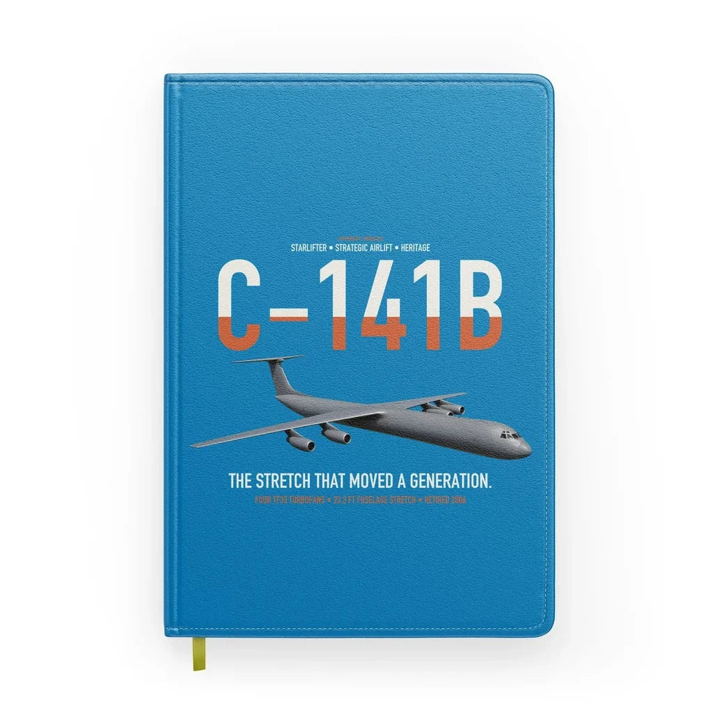 C-141B Starlifter design on turquoise notebook