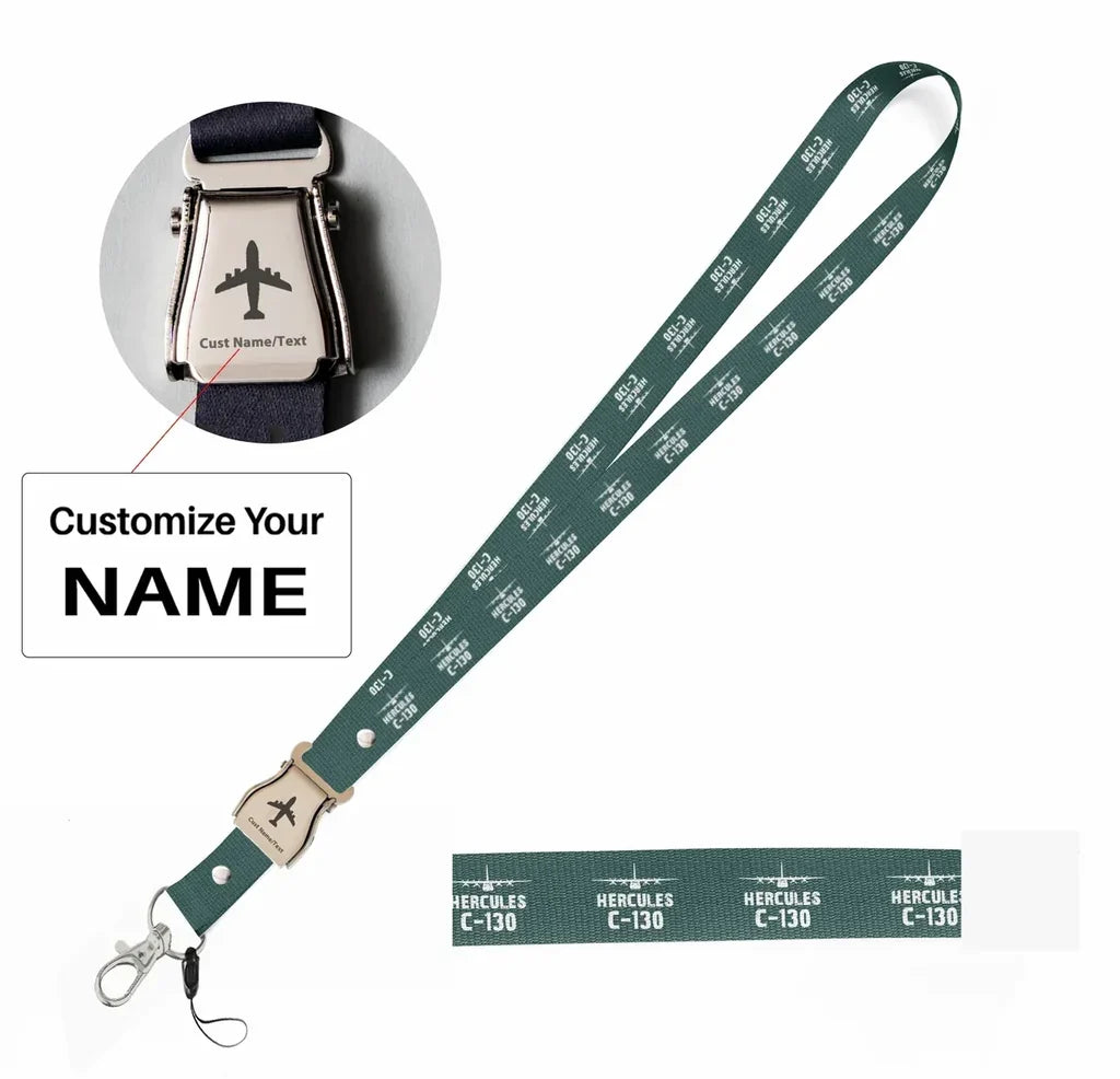 Military Transport Airplane C 130 seat belt lanyard - dark green with name