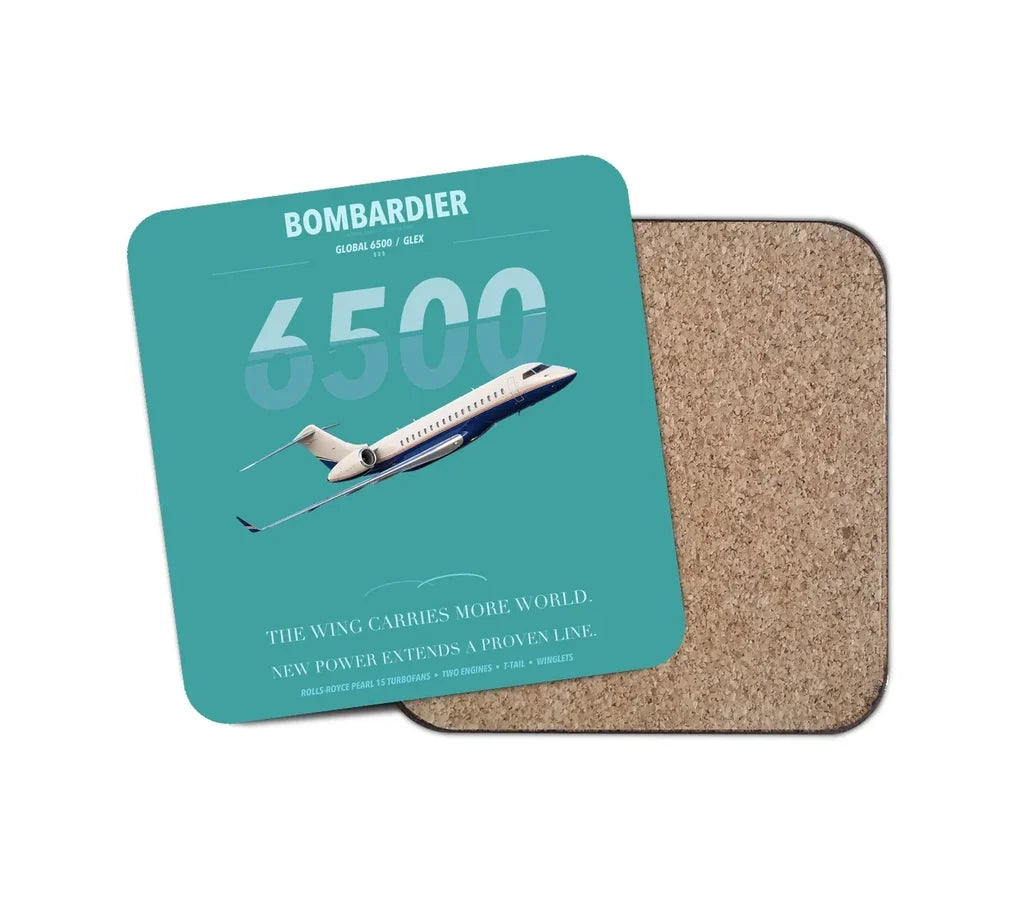 Bombardier Global 6500 design on turquoise 1 piece coaster