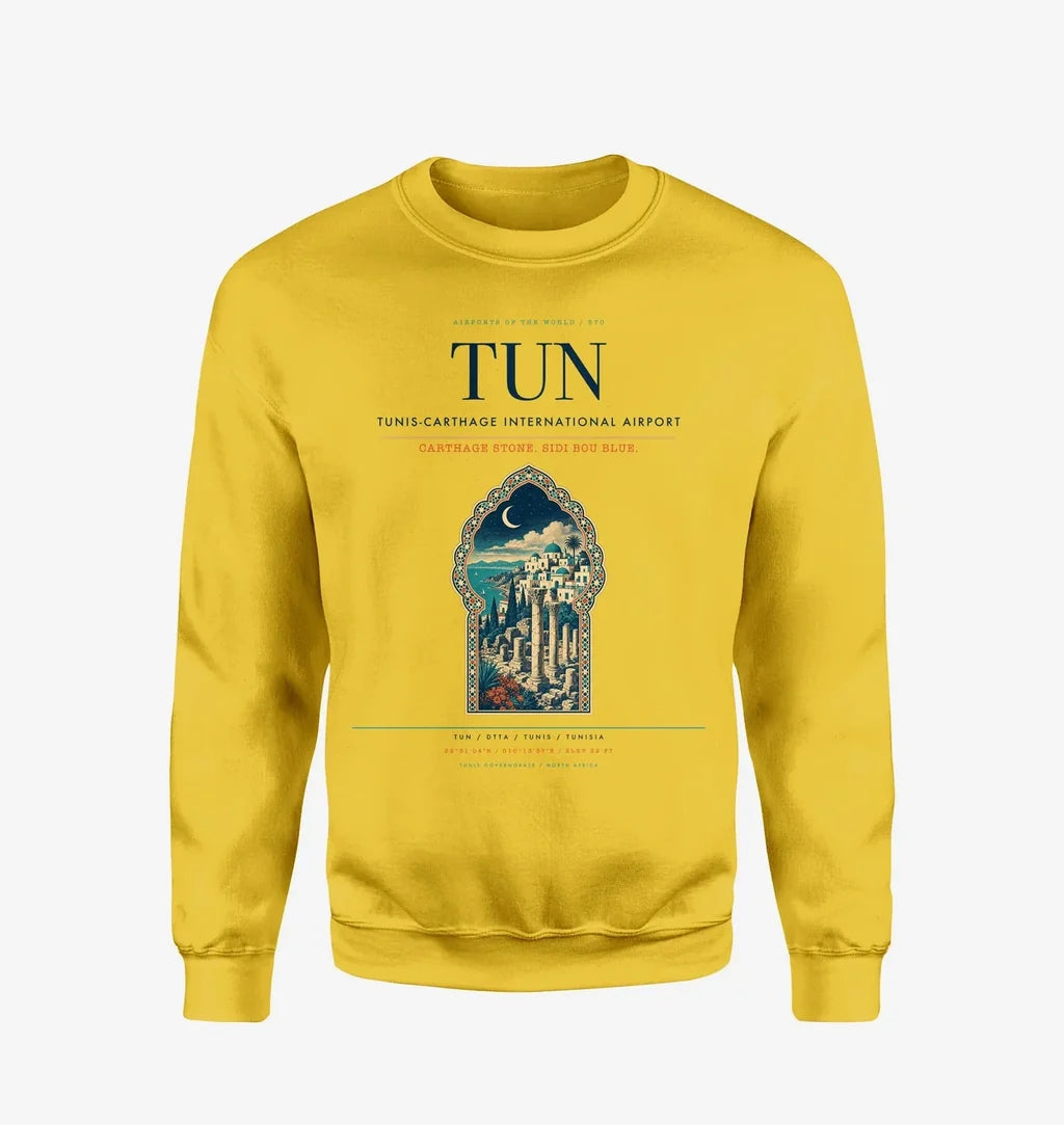 Tunis-Carthage International Airport (TUN) design on yellow sweatshirt