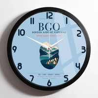 Thumbnail for Bergen Airport Flesland (BGO) design on light blue framed wall clock