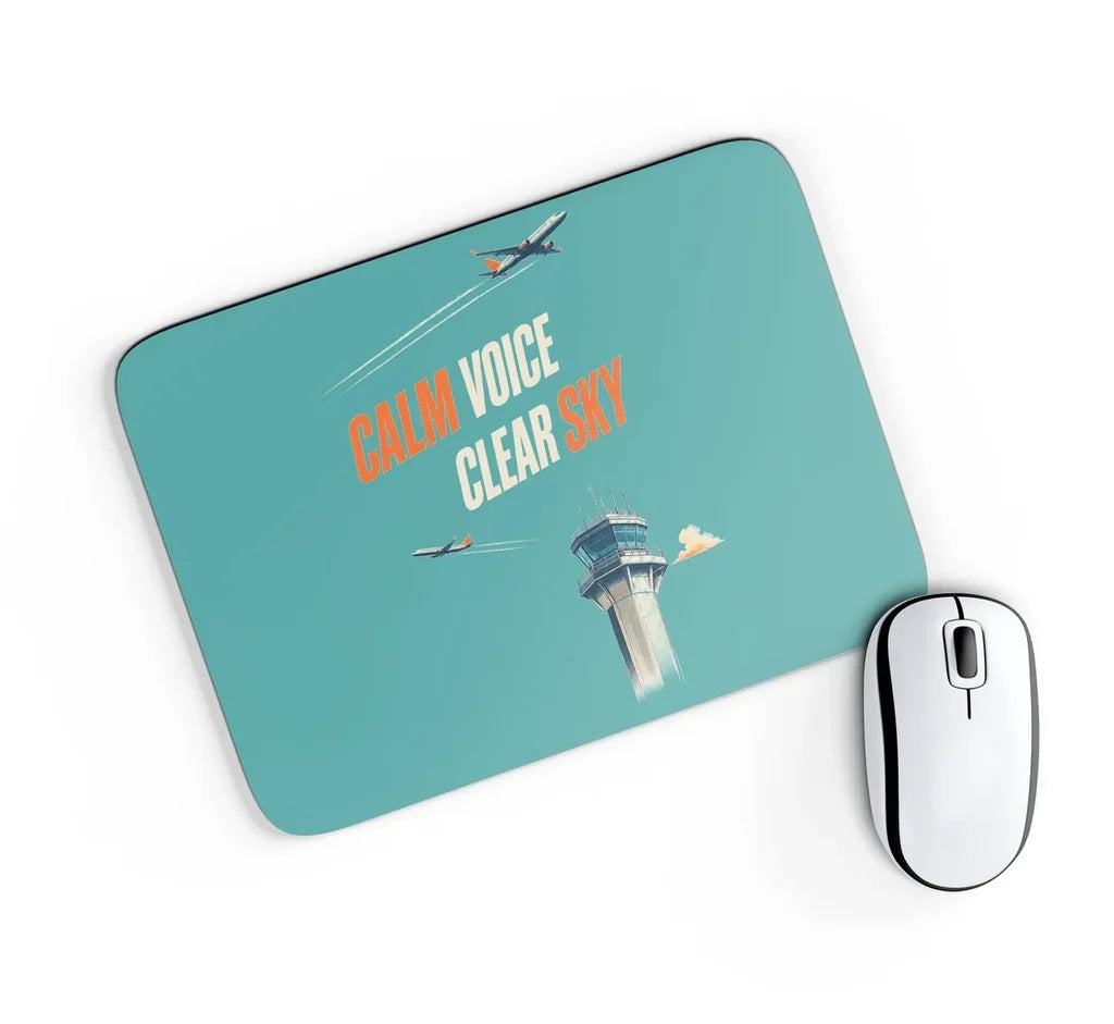 Calm Voice Clear Sky design on turquoise rectangle mouse pad
