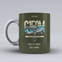 Thumbnail for Cessna 150M design on green army ceramic mug, double-side print