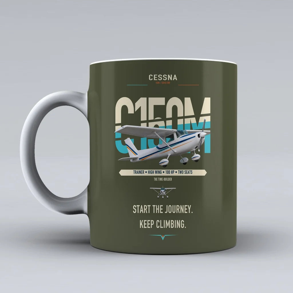 Cessna 150M design on green army ceramic mug, double-side print