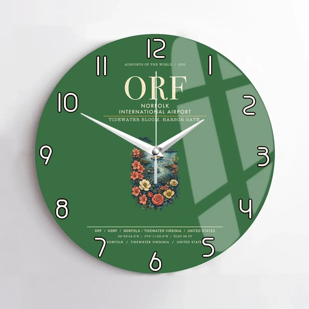 Norfolk International Airport (ORF) design on green no frame wall clock
