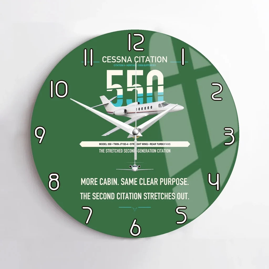 Cessna Citation 550 - Citation II design on green no frame wall clock