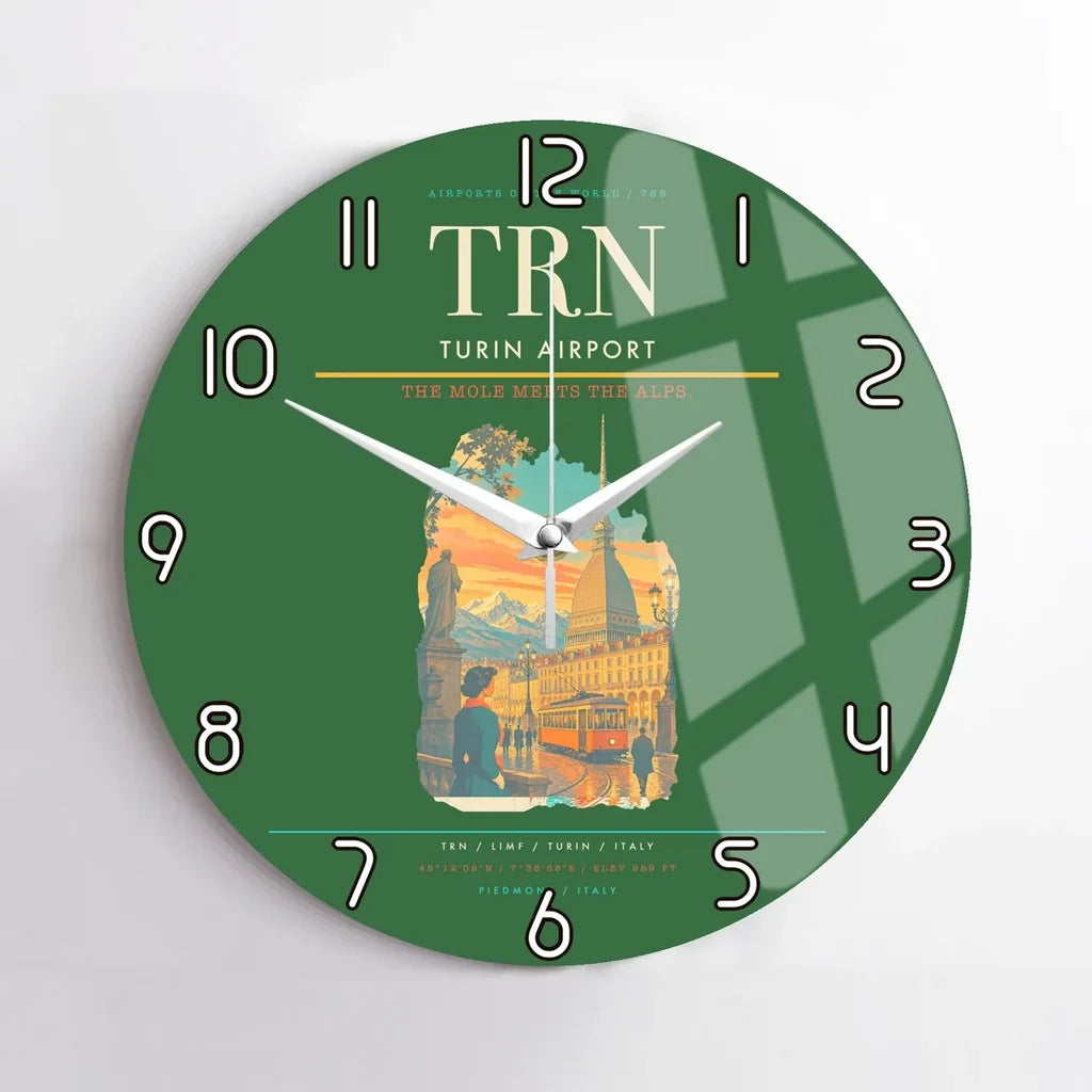 Turin Airport (TRN) design on green no frame wall clock