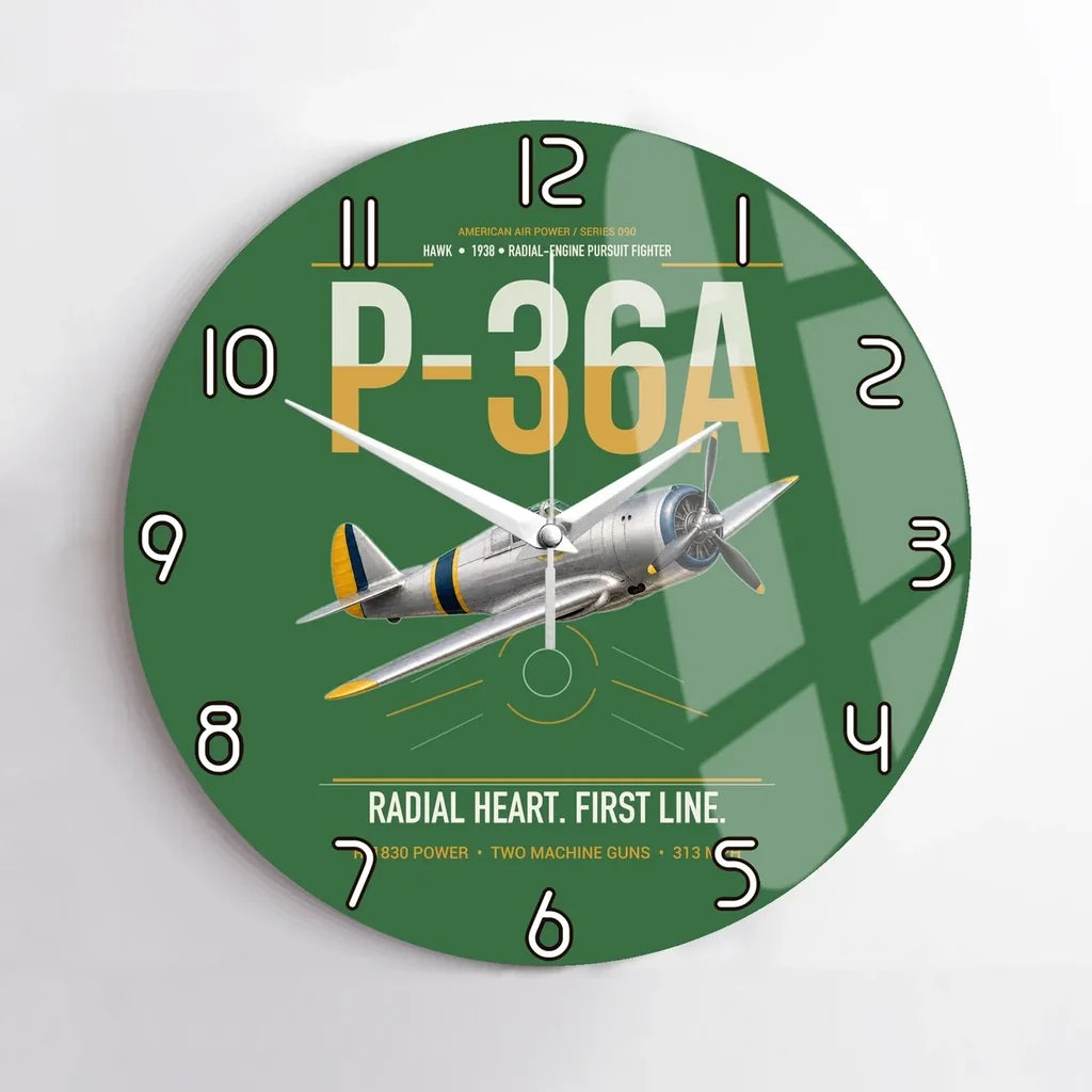 P-36A Hawk design on green no frame wall clock