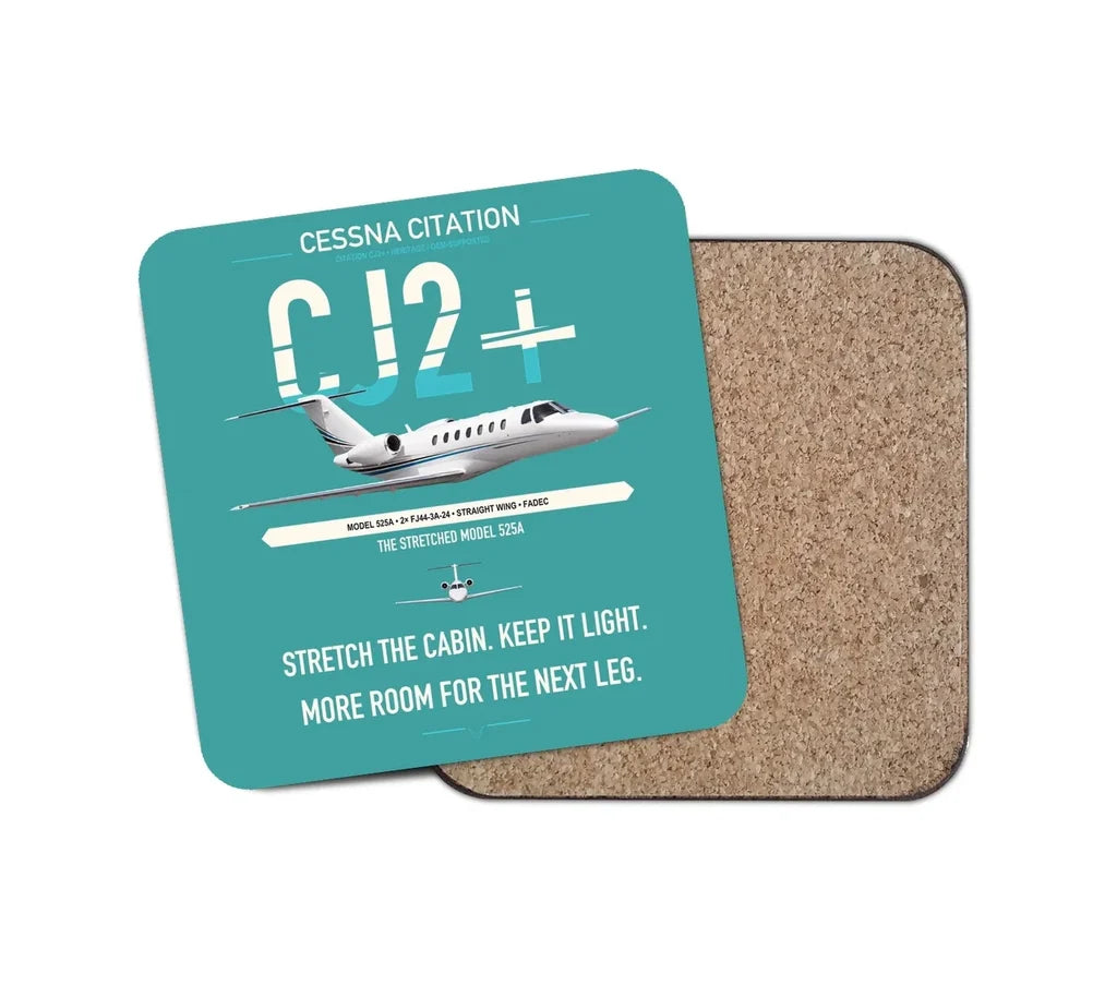 Cessna Citation CJ2+ design on turquoise 1 piece coaster