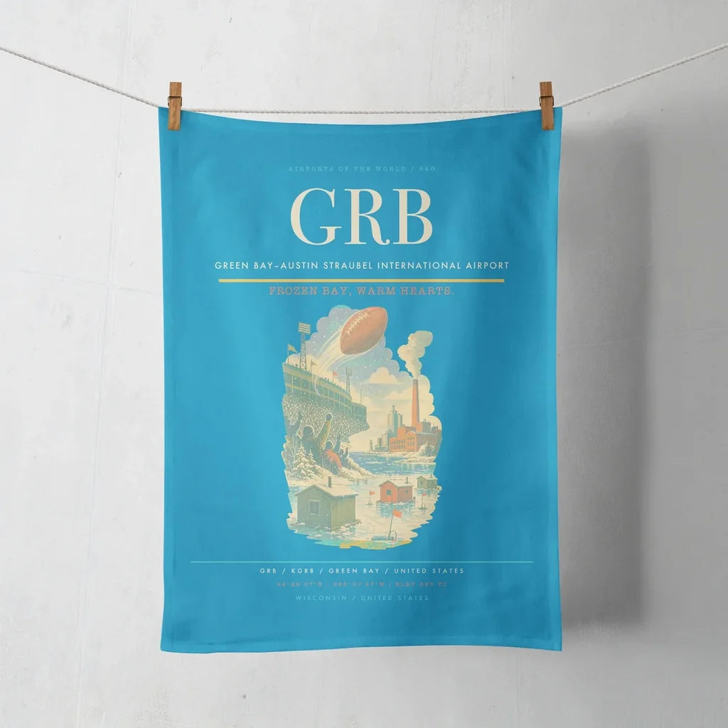 Green Bay–Austin Straubel International Airport (GRB) design on turquoise towel