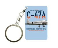 Thumbnail for C-47A Skytrain design on light blue designed key chain, double-side print