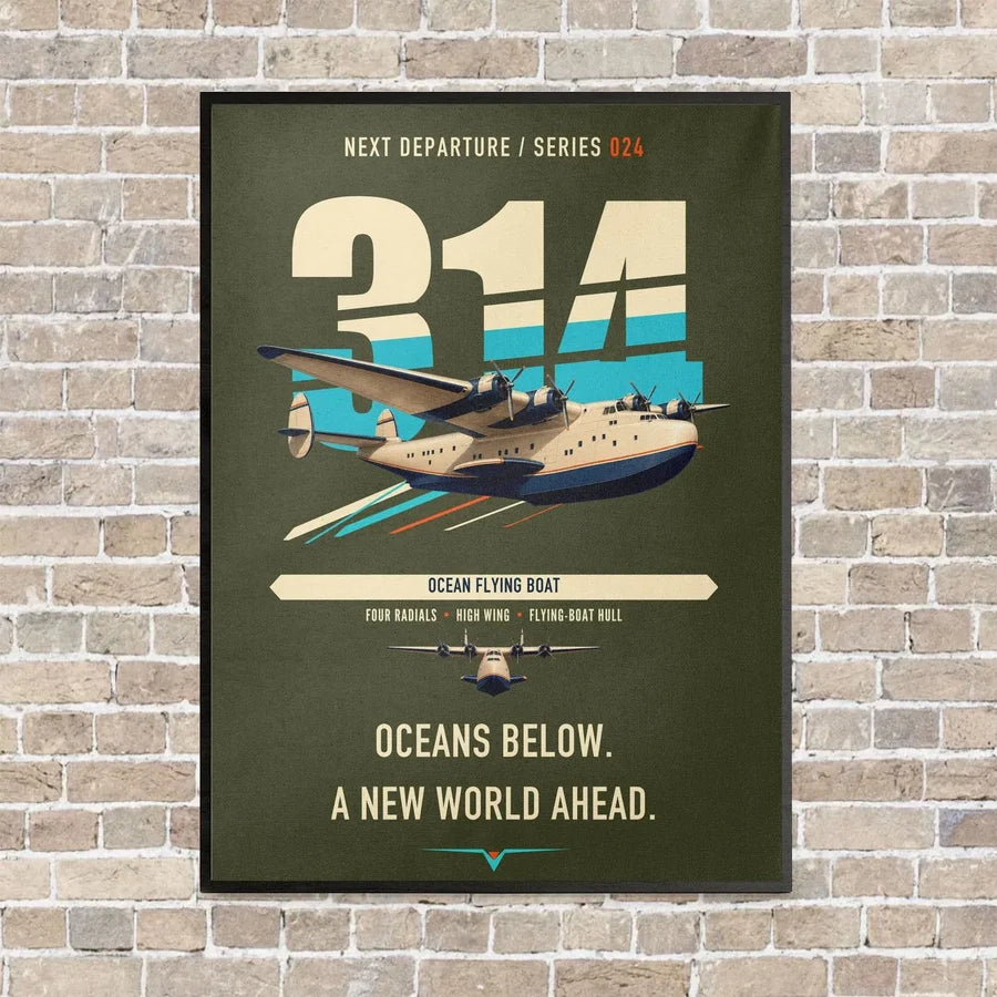 Boeing 314 Clipper vertical canvas print - framed - green army background