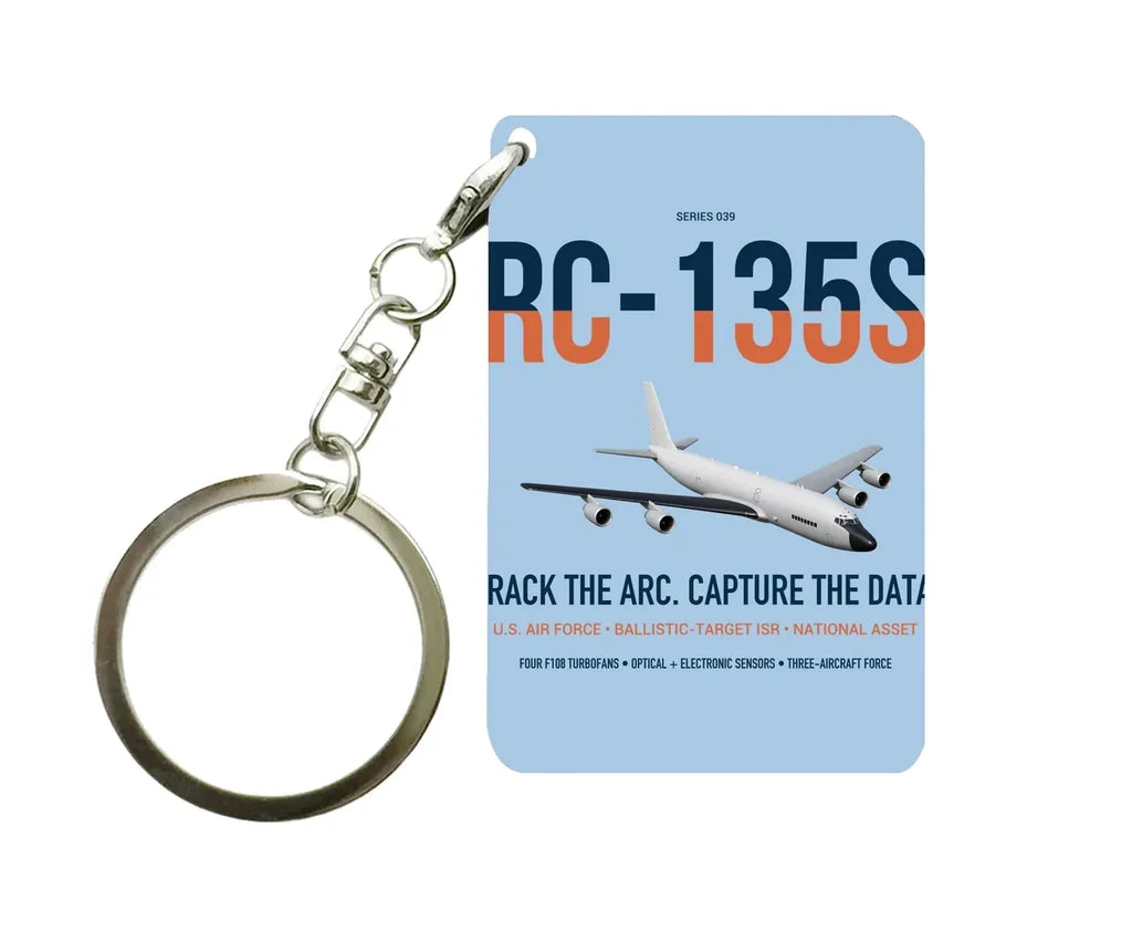 RC-135S Cobra Ball design on light blue designed key chain, double-side print