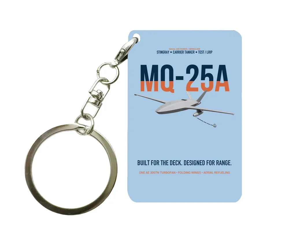 MQ-25A STINGRAY design on light blue designed key chain, double-side print