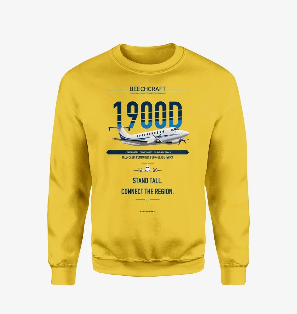 Beechcraft 1900D design on yellow sweatshirt