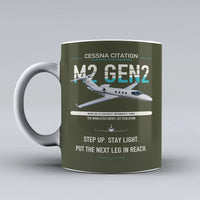 Thumbnail for Cessna Citation M2 Gen2 design on green army ceramic mug, double-side print