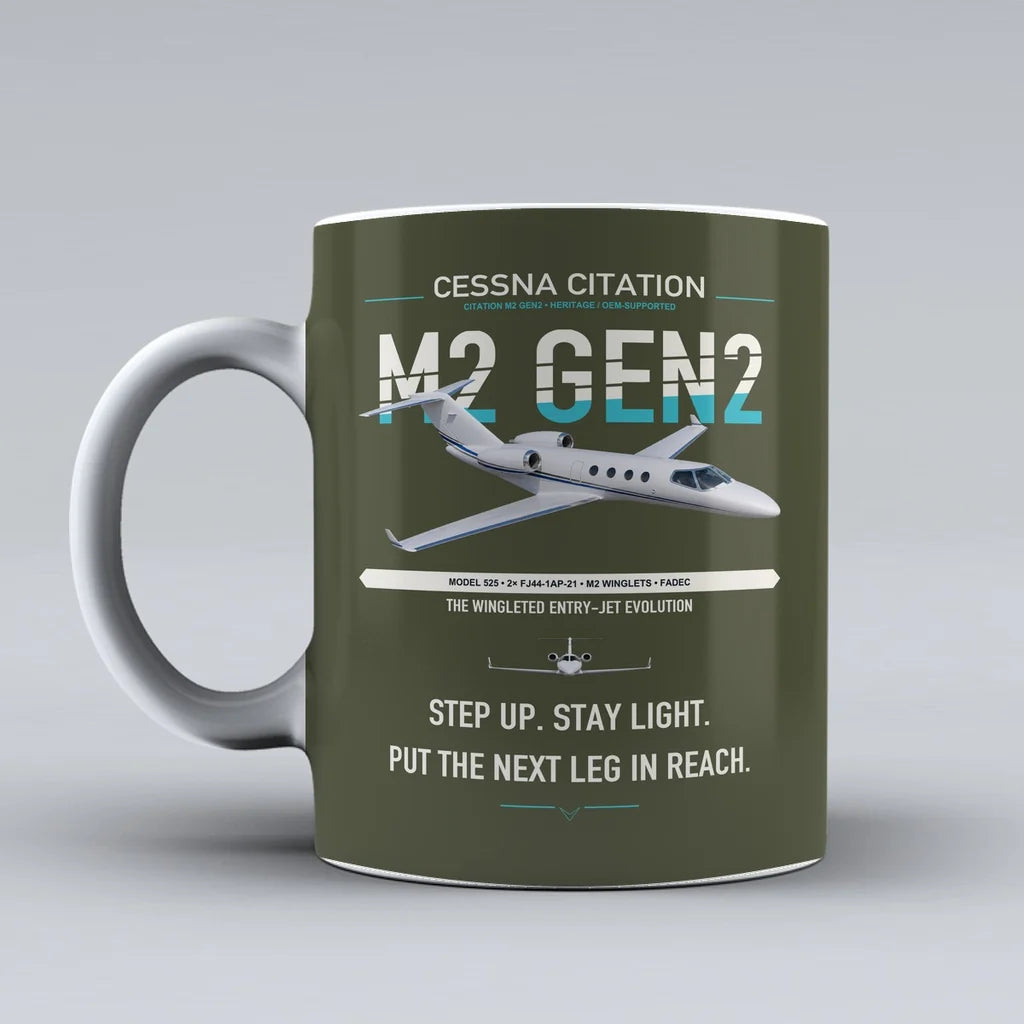 Cessna Citation M2 Gen2 design on green army ceramic mug, double-side print