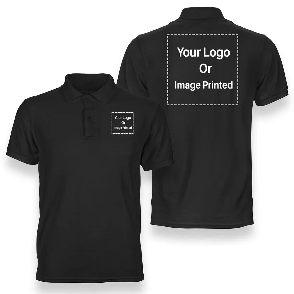 Custom Double Logo aviation design printed on soft cotton double-side polo.