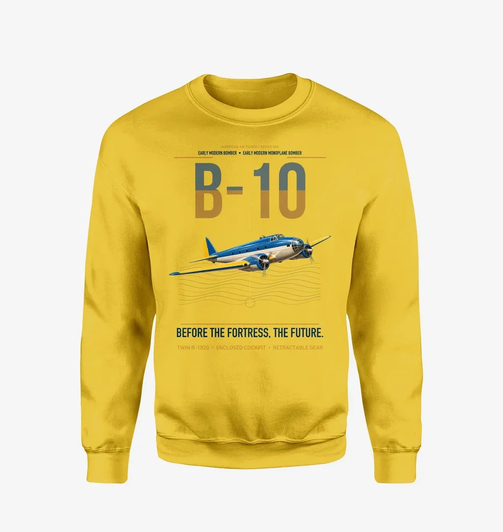 Martin B-10 design on yellow sweatshirt