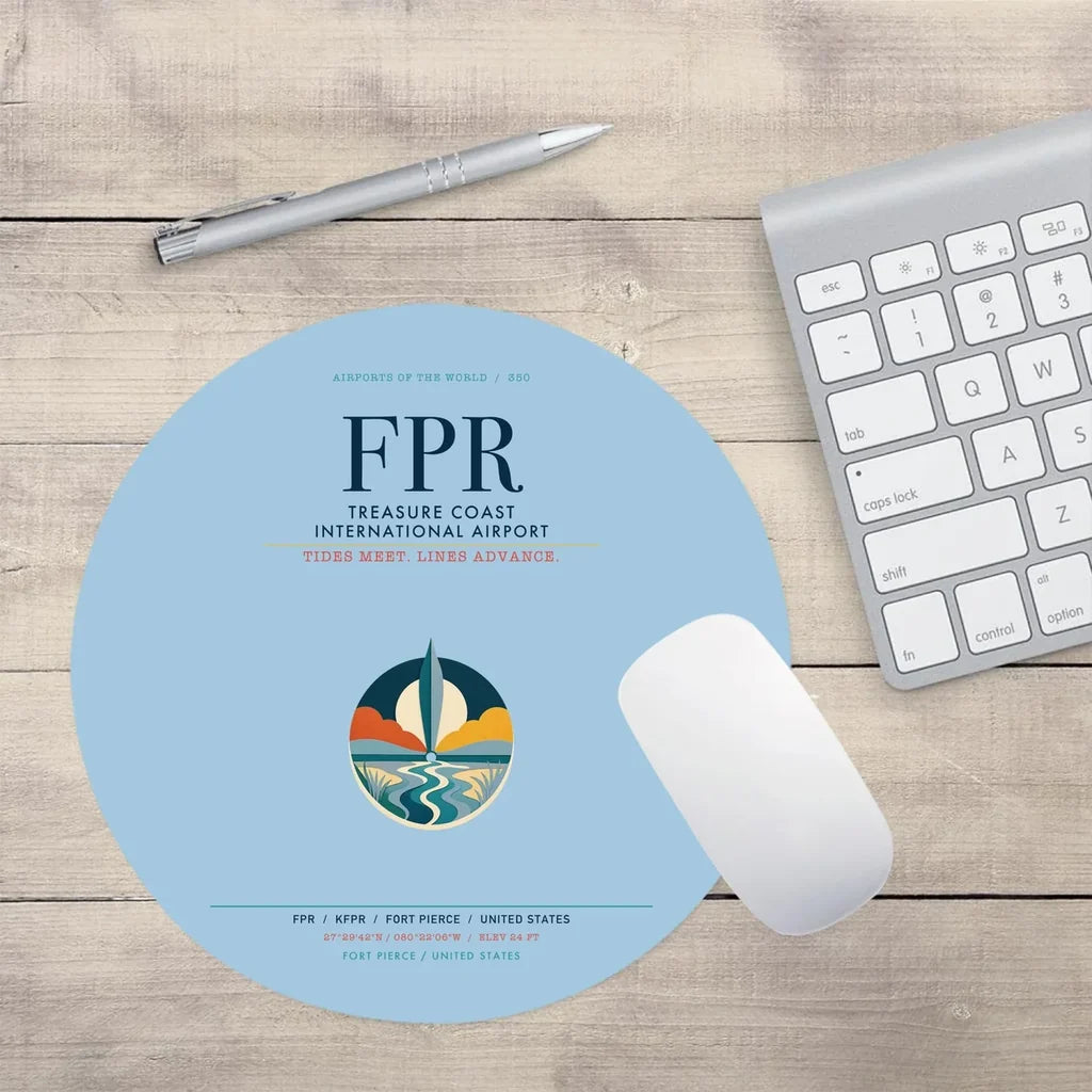 Treasure Coast International Airport (FPR) design on light blue round mouse pad