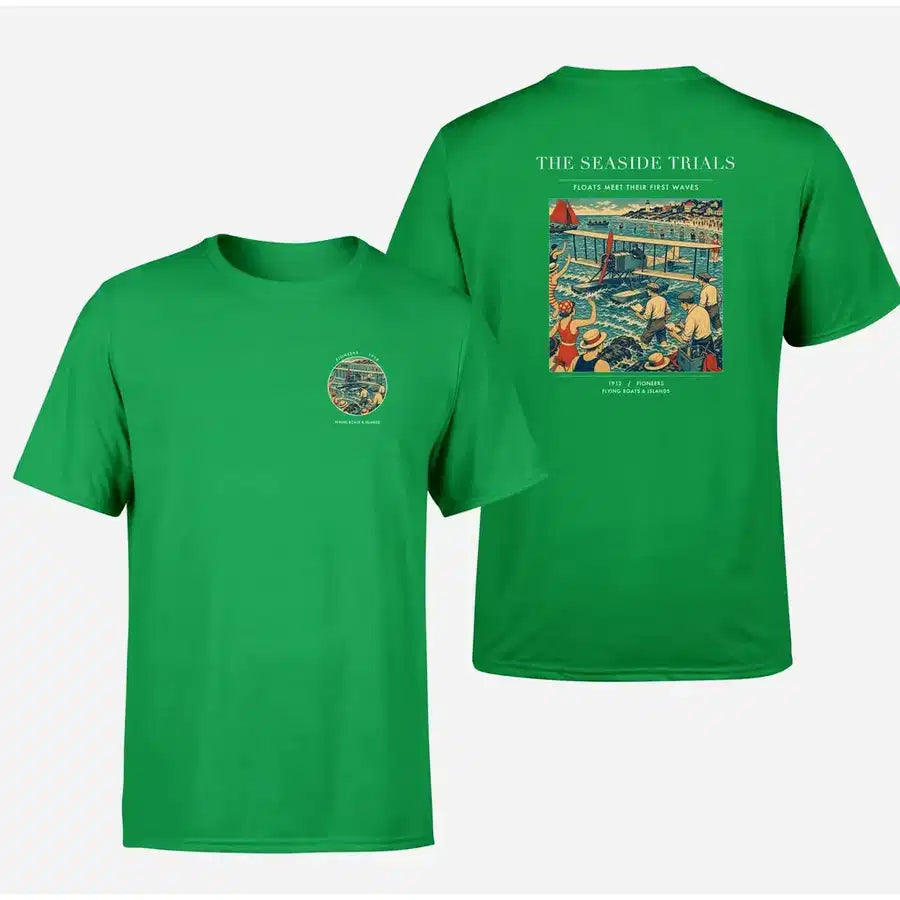 VINTAGE G4328 - The Seaside Trials - Double-Side T-Shirt design on green double side t shirt