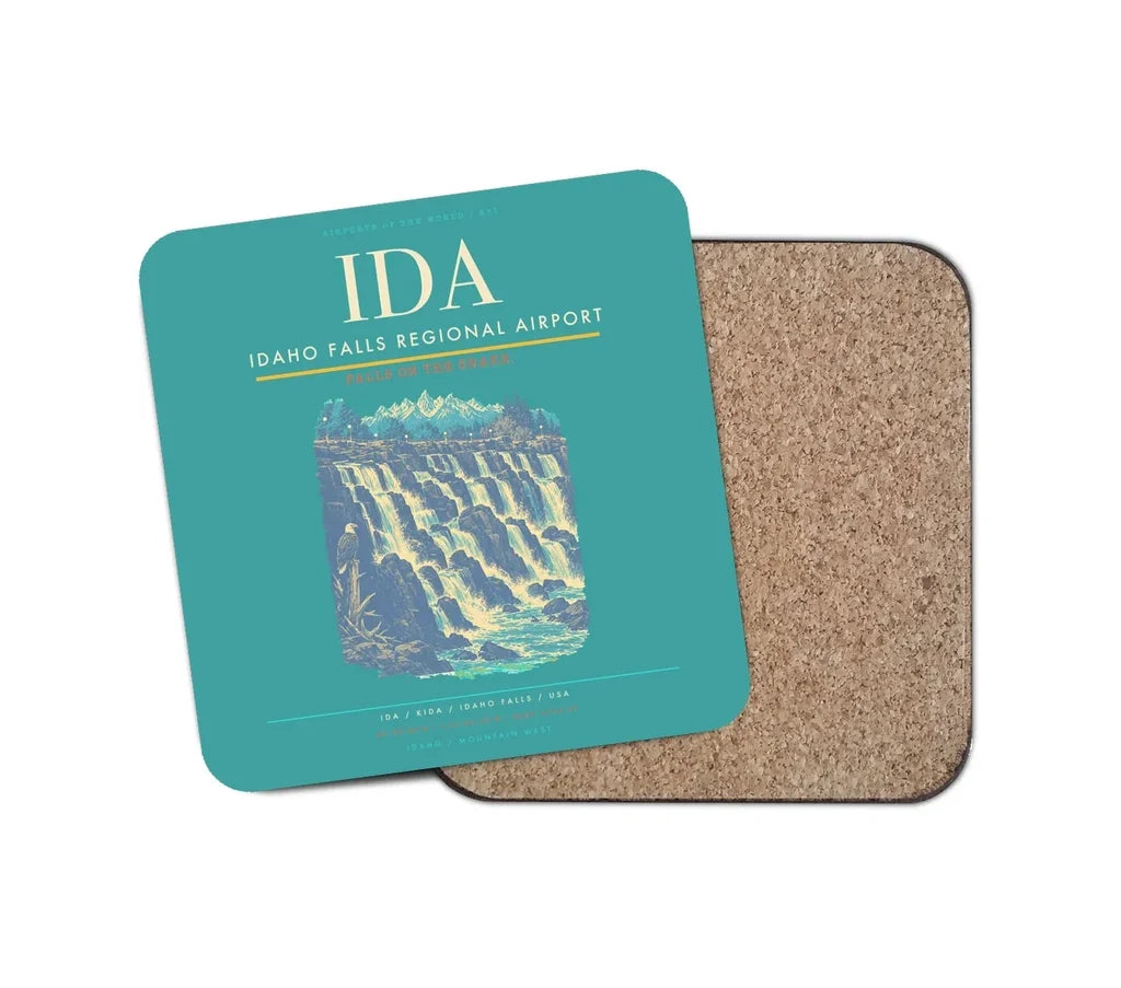 Idaho Falls Regional Airport (IDA) design on turquoise 1 piece coaster