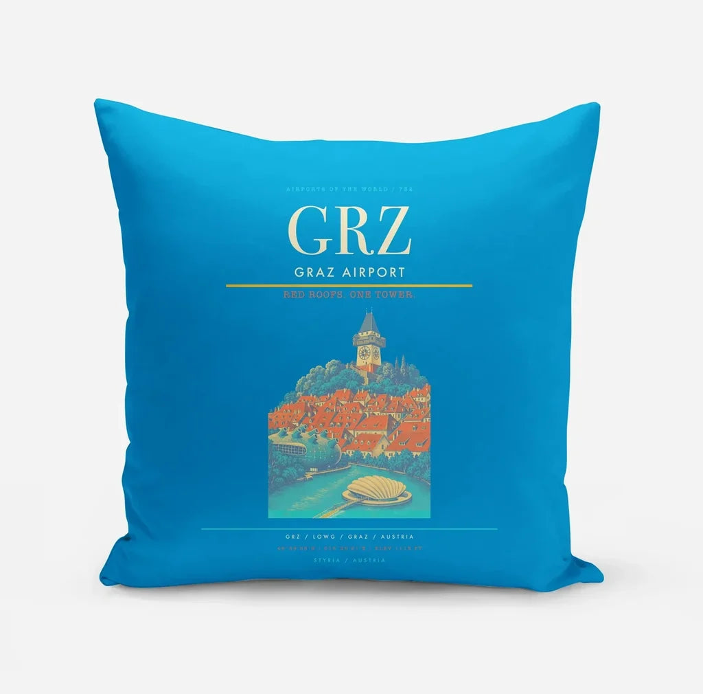 Graz Airport (GRZ) design on turquoise pillow