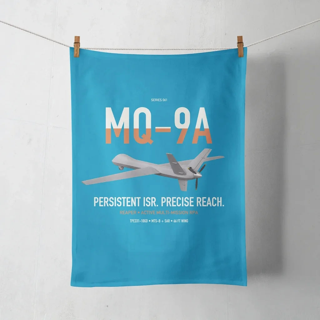 MQ-9A Reaper design on turquoise towel