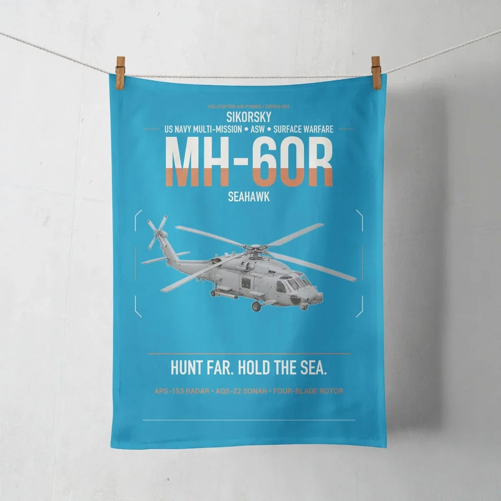 Sikorsky MH-60R Seahawk design on turquoise towel